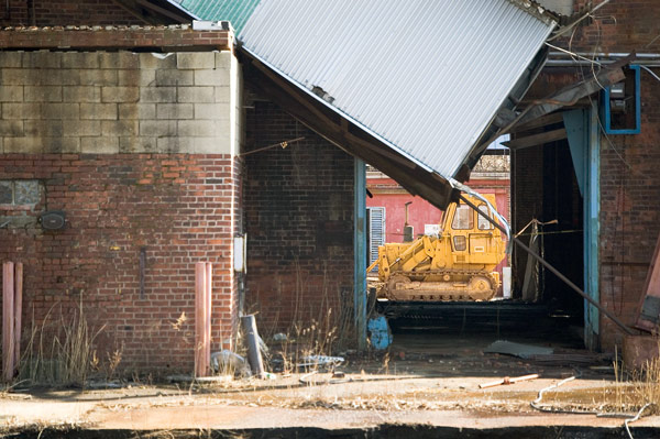 A passageway lies at 45 degrees due to demolition.