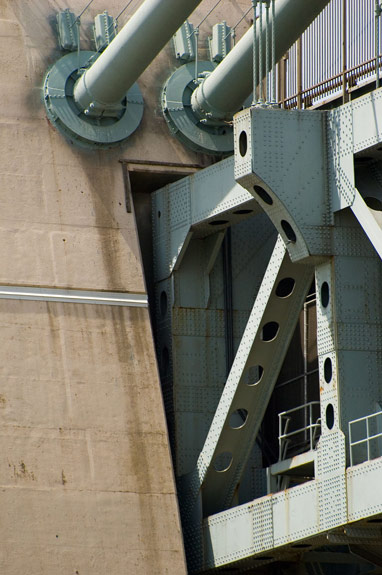 Concrete, steel, and cables.