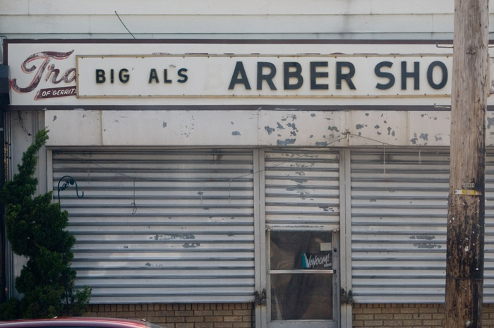 A barber shop needs serious repair.