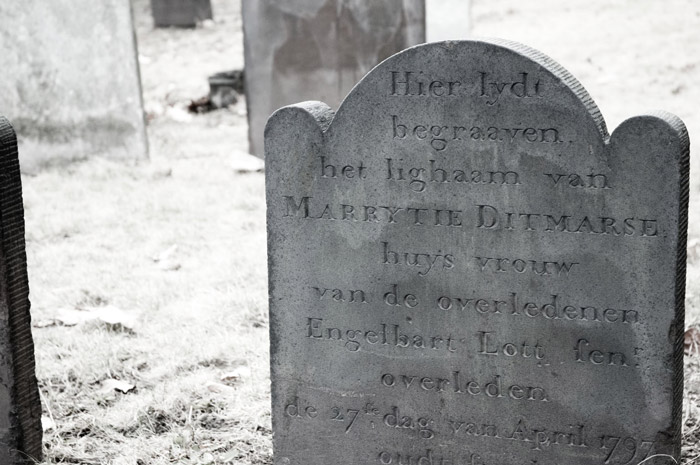 An 18th century tombstone in Brooklyn, engraved in Dutch.