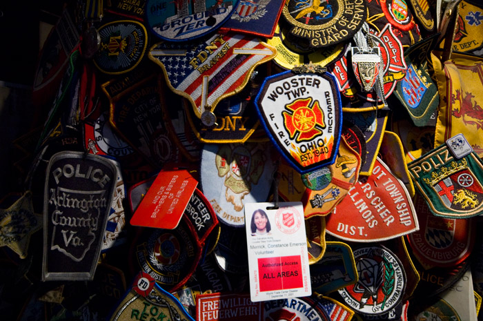 A collection of police and fire department patches from all around the world.