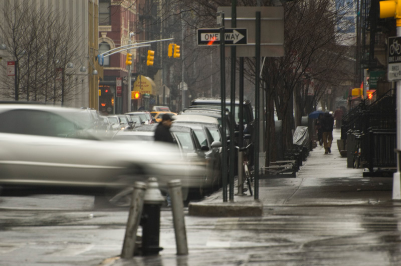 Wet streets from rain.