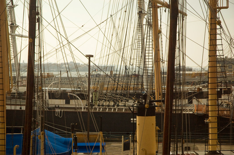 Ships' masts and rigging.