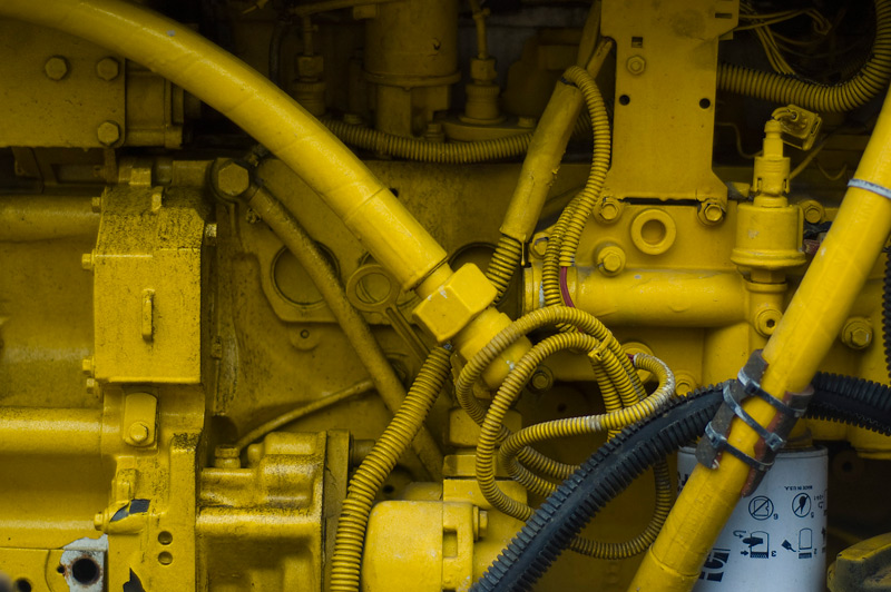 Tubes, ducts, and pipes, all painted yellow.