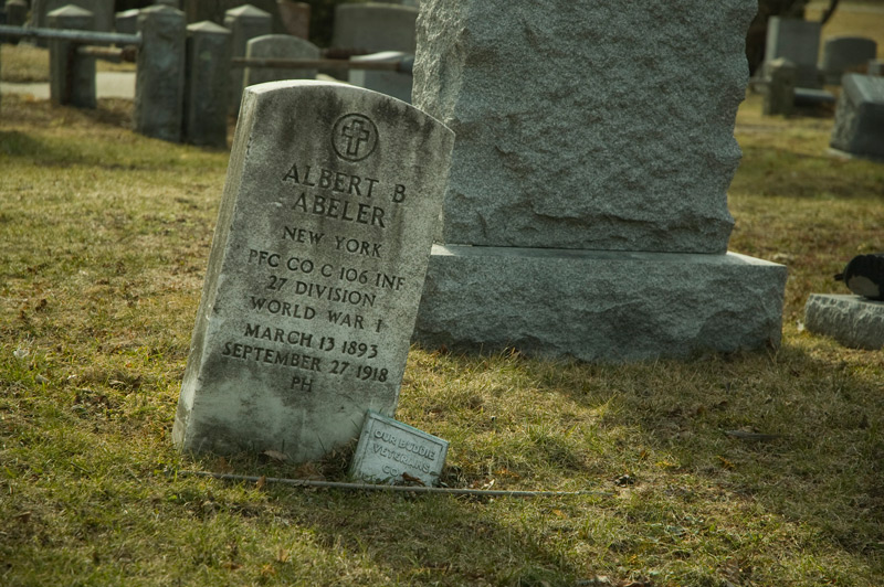 WWI tombstone; the soldier died shortly before Armistice.