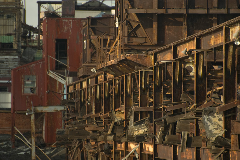 Rusting trestles from a factory.