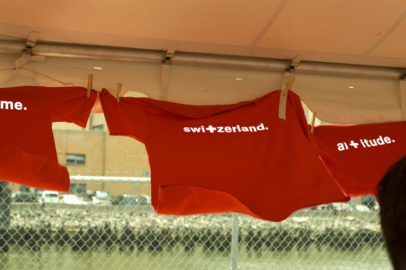 Red t-shirts celebrating Switzerland, flapping in the breeze.