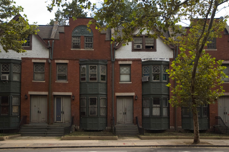 Row houses with stepped gables.