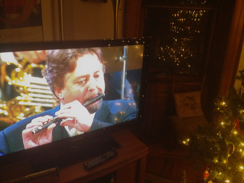 A piccolo player, on television.