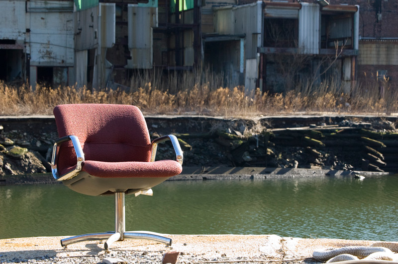 A lone chair in the sunlight.