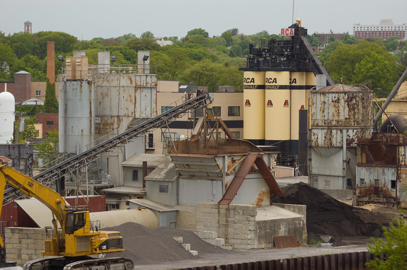 Heavy machinery at an asphalt plant