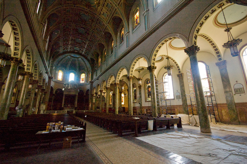Renovations inside a large church