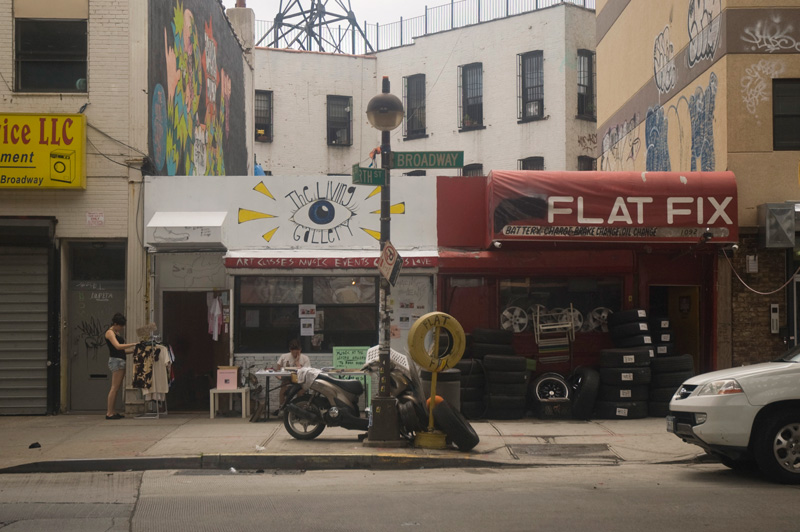 An auto repair shop and a boutique.