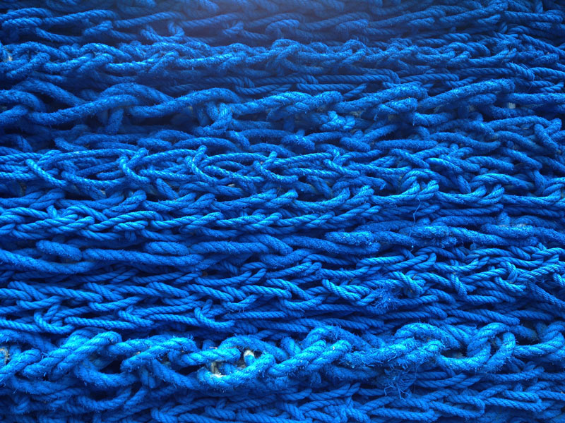 Taught chains of blue rope.