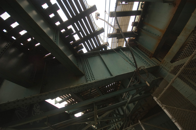 Elevated tracks seen from below.