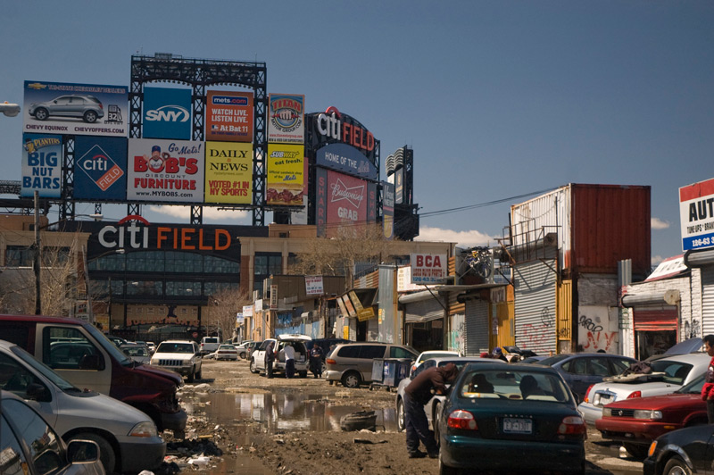 Auto shops near a stadium.