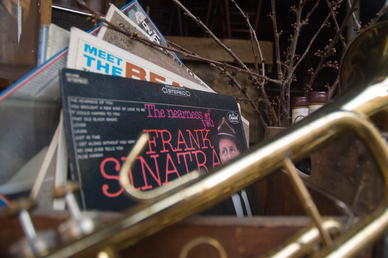 A Sinatra album, behind a trumpet.
