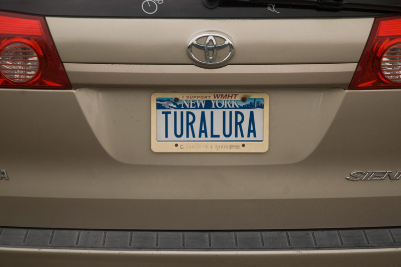 'Tura Lura,' on a car's license plate.