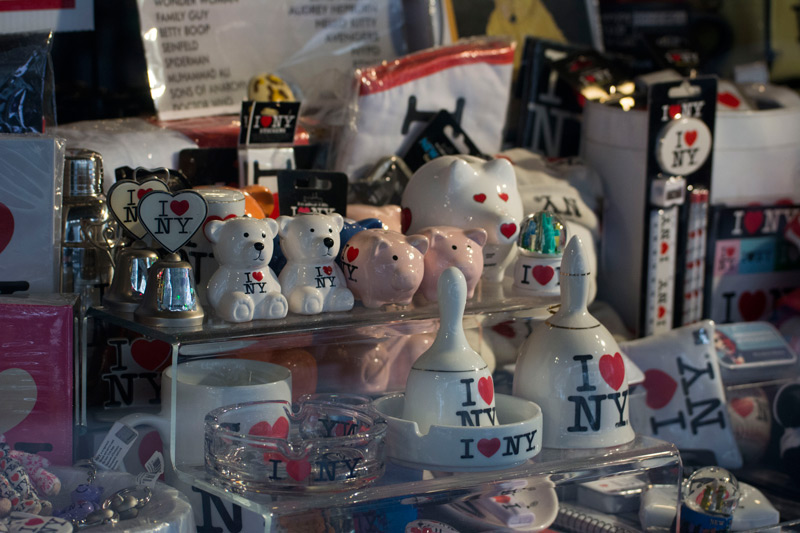 A variety of soiuvenirs with 'I Heart NY' on them.