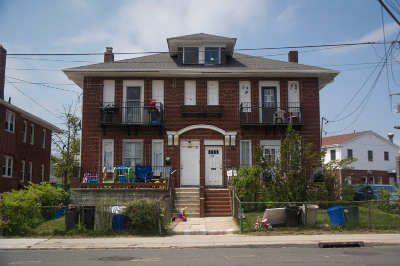 A two-story brick duplex