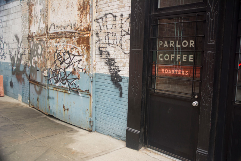 An elegant front door for a coffee roaster.