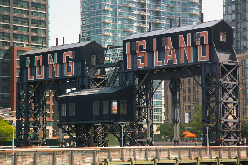 Old freight gantries, now in a park by residential towers.