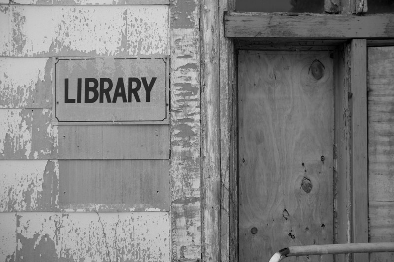 An old, boarded-up library.