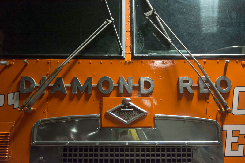 The front of an old Diamond REO truck.