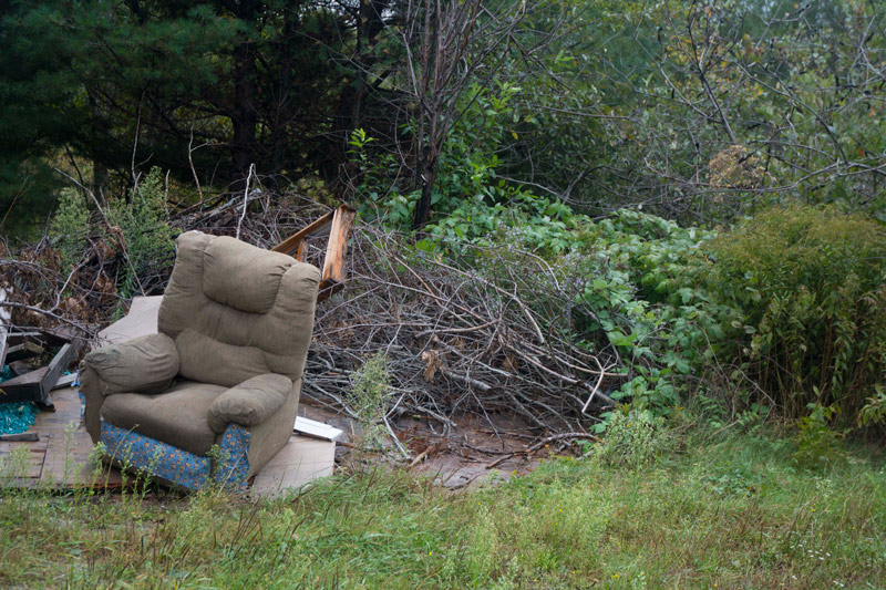 An abandoned easy chair.