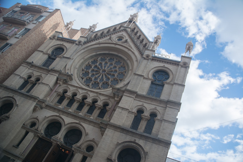 The front of the historic Eldridge Street synagogoue .