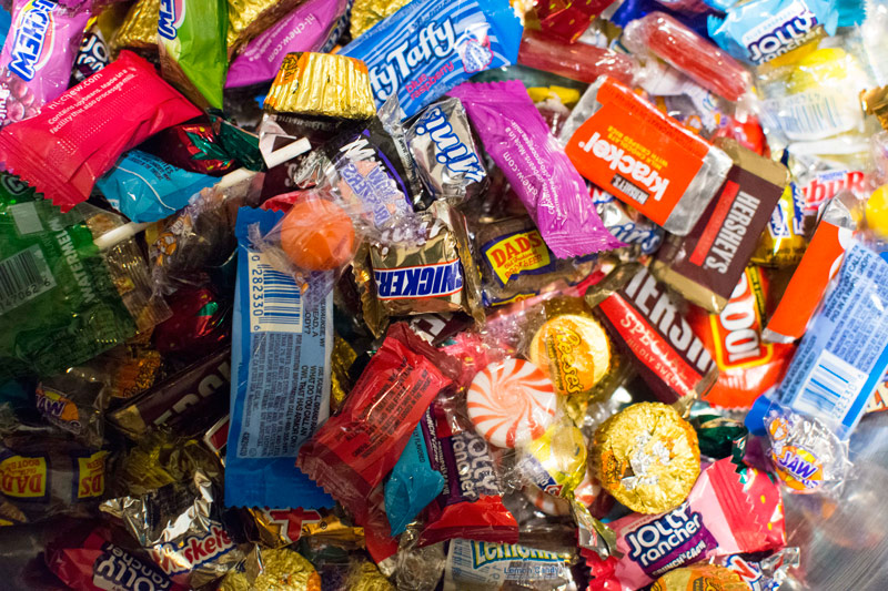 A wide variety of Halloween candy.