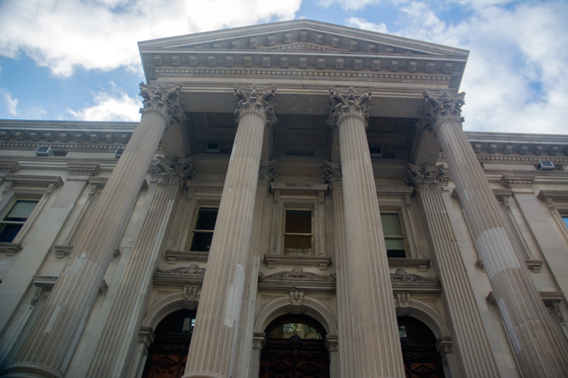 The columns at the entrance of Tweed Courthouse in Manhattan.