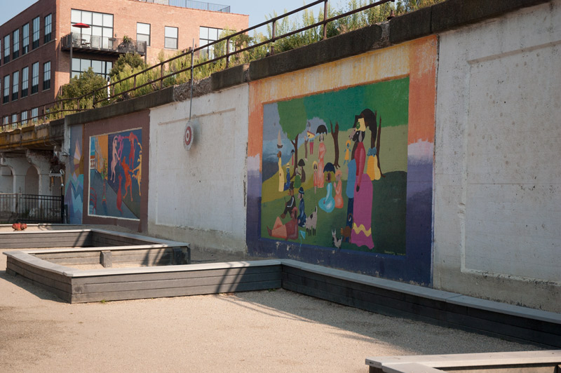 A play area for dogs, decorated with dog versions of famous art works.