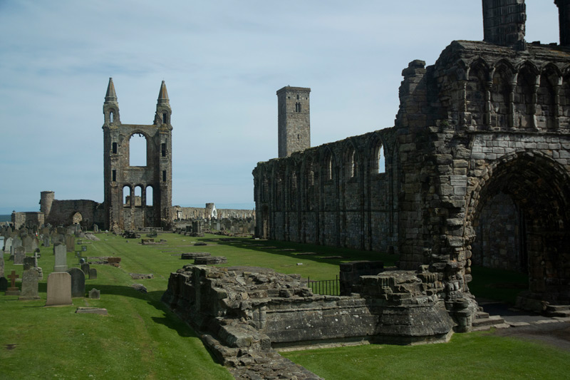 The picture shows the remains of an old cathedral (a long side wall and two short end walls).