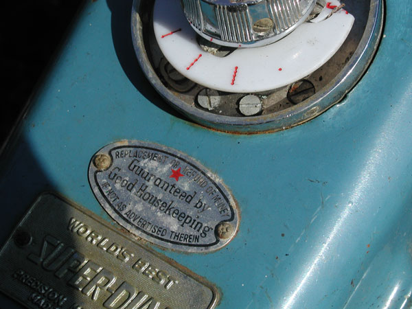 Detail of a sewing machine, showing Good
Housekeeping seal.