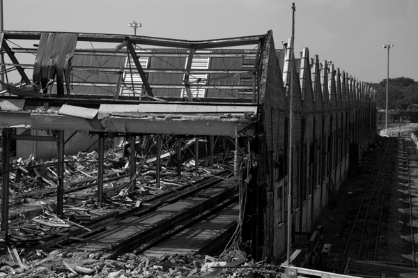 Rubble rules, but the frame of the facility
stands.