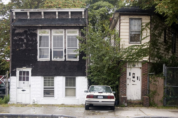 Two leaning houses.