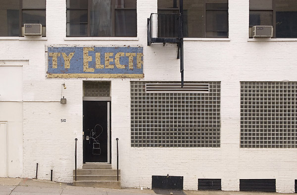 An industrial building shows its past under its
paint.