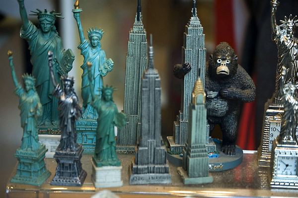 Store window with Statues of Liberty and Empire State
Buildings, one with King Kong.